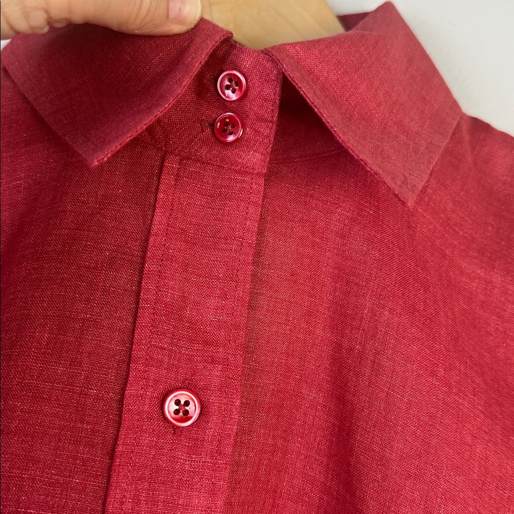Faconnable !00% Linen Red Button Down Shirt Long Sleeve Collared Hong Kong XL - Picture 4 of 16